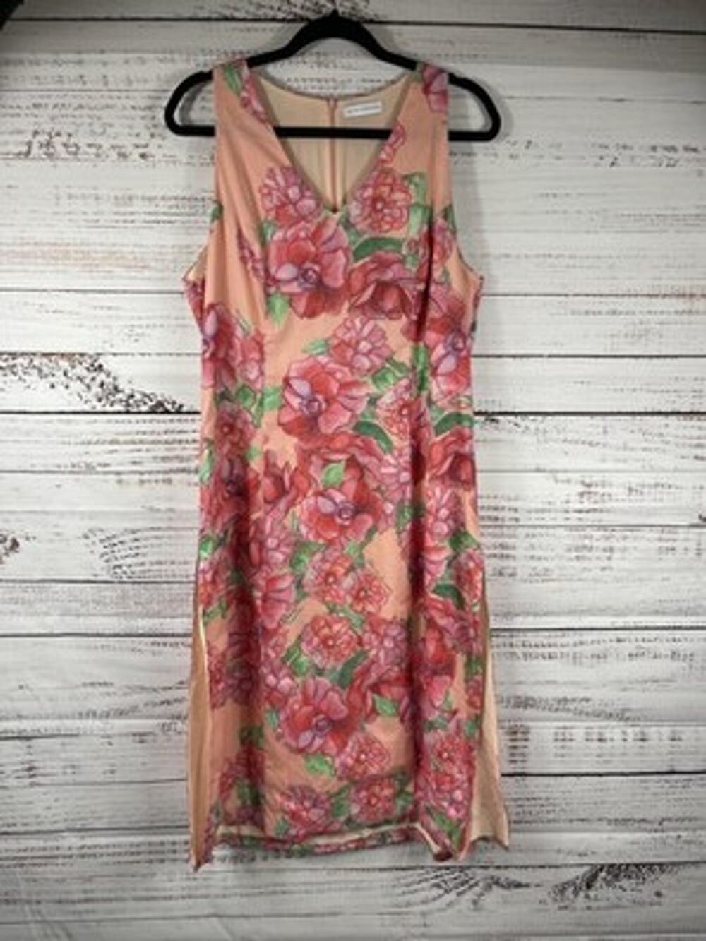 Ala Von Auersperg Dress Womens 12 Pink Floral V Neck Midi Sundress Cotton Lined